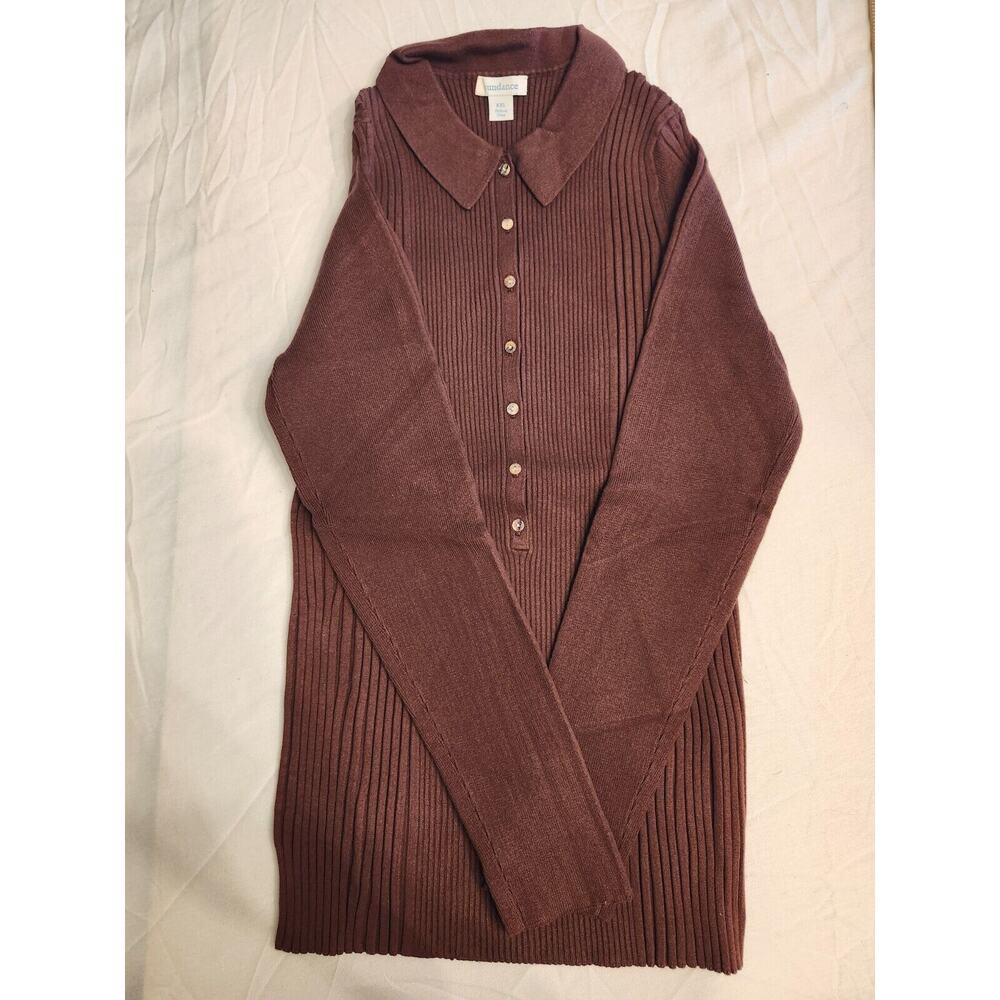 Sundance Collared Sweatshirt Women's 2XL Brown IDYLL‎ Legends Henley Knitted Top
